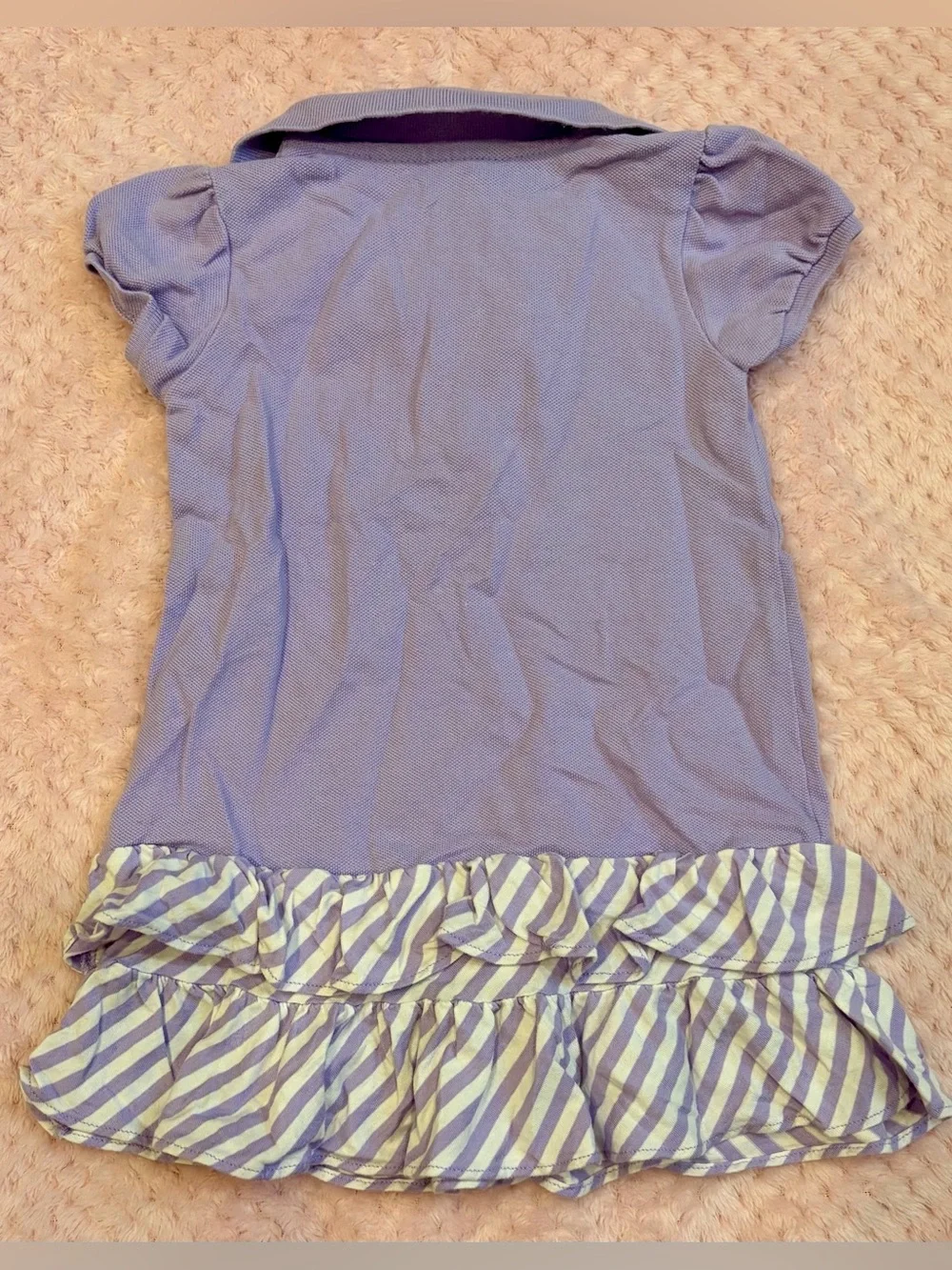 Ralph Lauren Toddler Girls' Lavender Polo Dress with Stripe Ruffle Hem